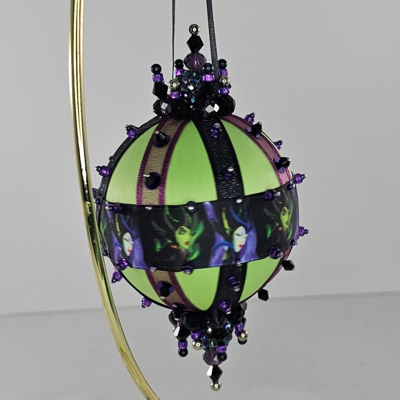 Handcrafted Maleficent Themed Ornament Beaded Accents Ribbon Detailing Villains - Picture 4 of 9